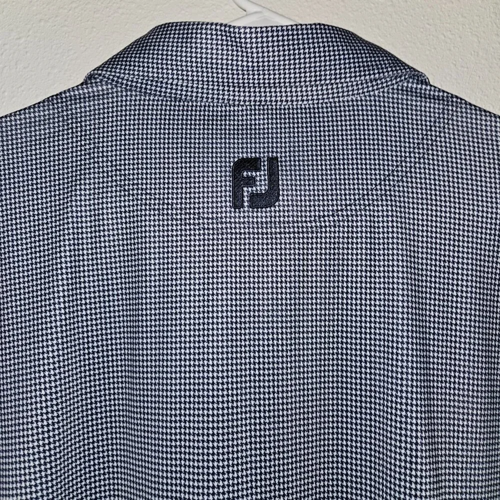 FJ Footjoy Blue White Houndstooth Print Polo Shirt Men's Size XL